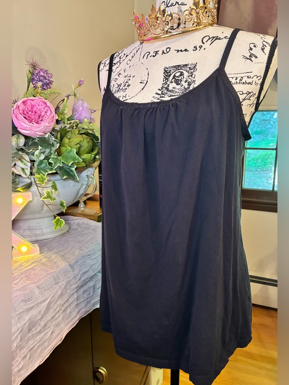 Lane Bryant Black Cami Tank Top 14/16 Adjustable Straps Cotton Stretch